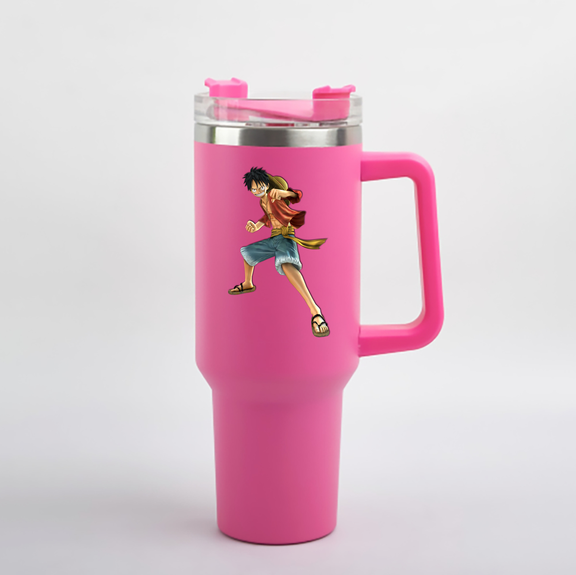 ワンピース モンキー・D・ルフィ ONE PIECE Monkey D. Luffy 1200mL車用タンブラー - クリスタルステッカー（プラスチックストロー付き）